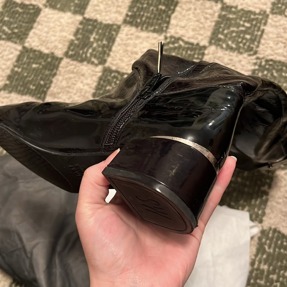 Stuart Weitzman black patent leather square toe boots - Picture 7 of 8